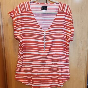 Simply Styled Coral and White Striped Blouse